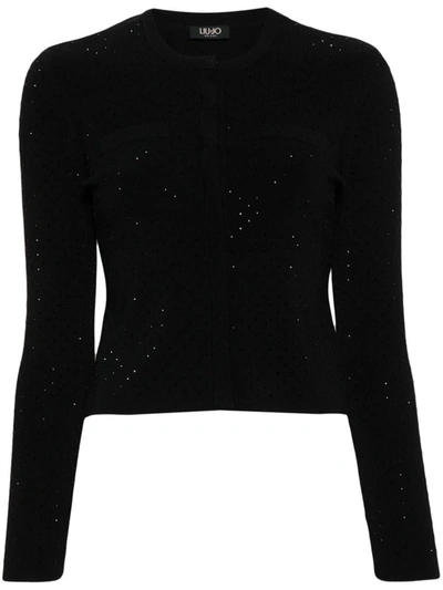 Shop Liu •jo Liu Jo Cardigan With Crystal Details In Black