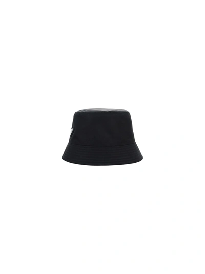 Prada Logo-embellished Shell Bucket Hat In Black