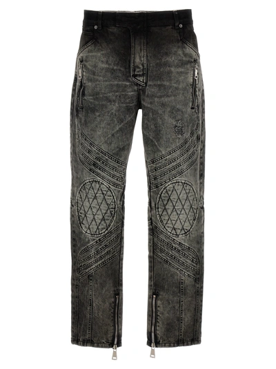 Shop Balmain Bleached Motor Denim Jeans Gray