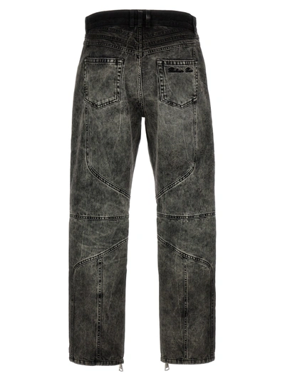 Shop Balmain Bleached Motor Denim Jeans Gray