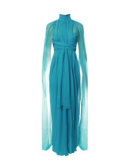 Shop Alberta Ferretti Draped Long Silk Dress