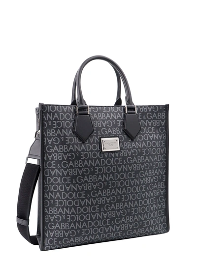 Shop Dolce & Gabbana Coated Canvas And Leather Handbag With All-over Logo