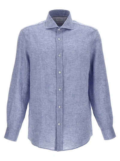 Shop Brunello Cucinelli Linen Shirt Shirt, Blouse Light Blue