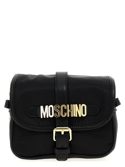 Shop Moschino Logo Shoulder Strap Hand Bags Black