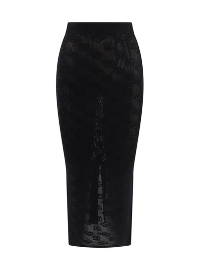 Shop Dolce & Gabbana Viscose Blend Skirt With All-over Monogram Detail