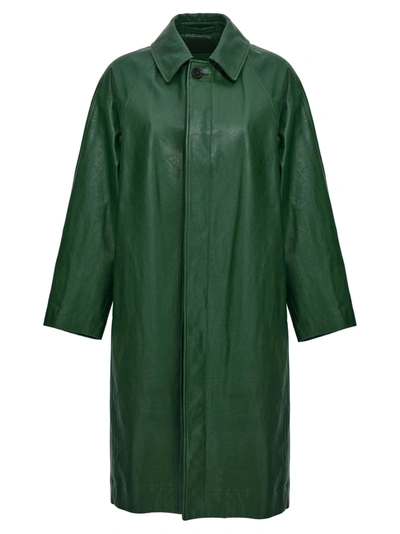 Shop Burberry Long Leather Car Coat Coats, Trench Coats In Green
