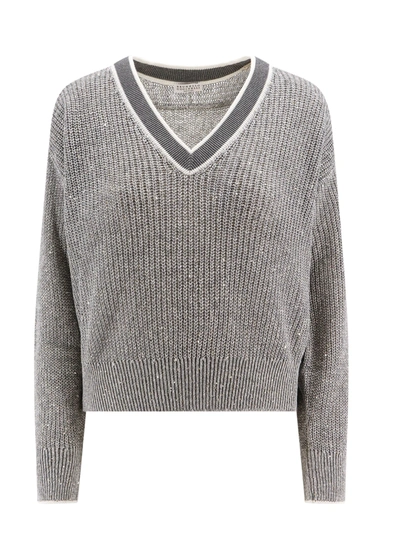 Shop Brunello Cucinelli Linen Blend Sweater With Sequins