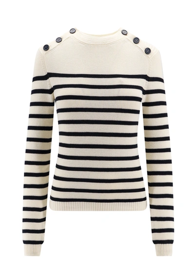 Shop Semicouture Cotton Sweater With Striped Motif