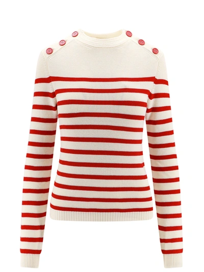 Shop Semicouture Cotton Sweater With Striped Motif