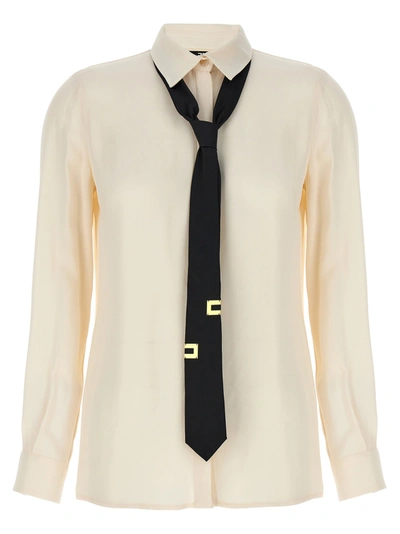Shop Elisabetta Franchi Tie Blouse Shirt, Blouse In White/black