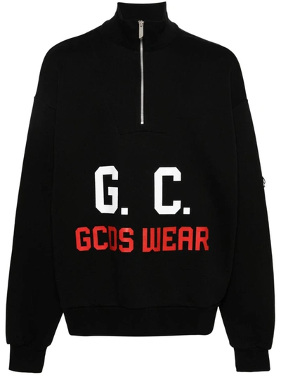 Shop Gcds Half-zip Sweatshirt In Black