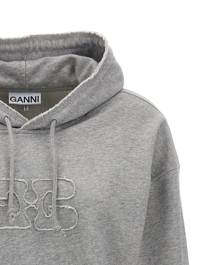 Shop Ganni Logo Hoodie In Gray