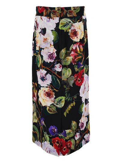 Shop Dolce & Gabbana Longuette Multicolor Pencil Skirt With Rose Garden Print In Charmeuse Woman