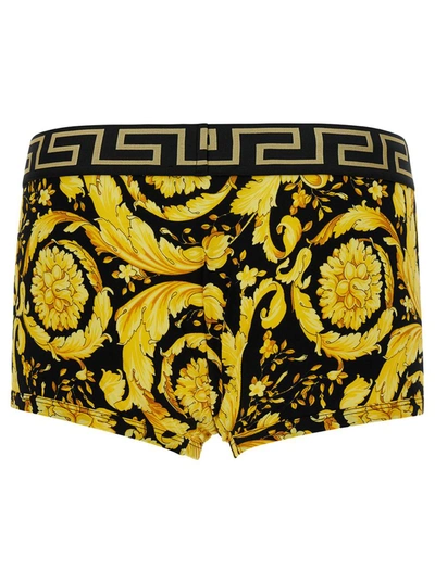 Shop Versace Gold Boxer Briefs With Barocco Print In Stretch Cotton Man In Yellow