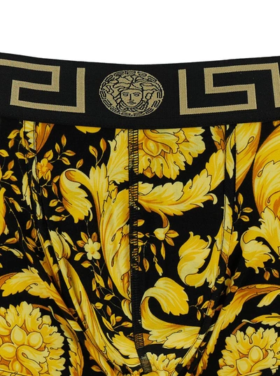 Shop Versace Gold Boxer Briefs With Barocco Print In Stretch Cotton Man In Yellow