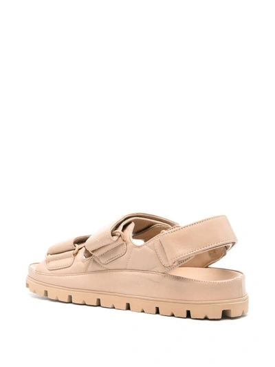Shop Prada Matelassé Leather Sandals In Sabbia