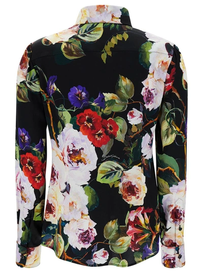 Shop Dolce & Gabbana Multicolor Shirt With All-over Rose Garden Print In Stretch Silk Woman