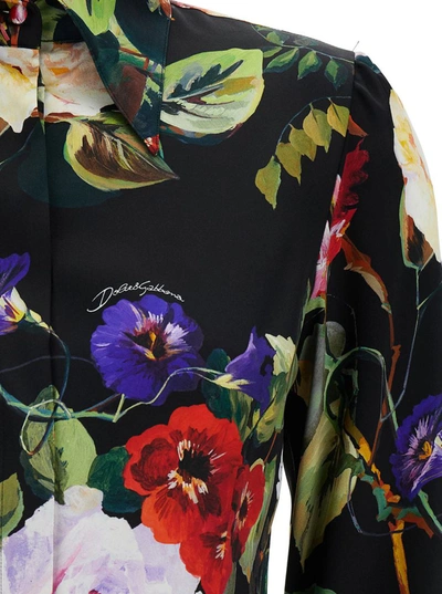 Shop Dolce & Gabbana Multicolor Shirt With All-over Rose Garden Print In Stretch Silk Woman