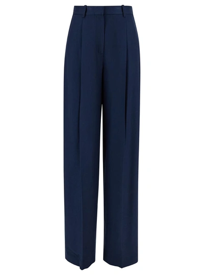 Shop Theory Blue Pants With Pinces Detail At The Front In Viscose Woman
