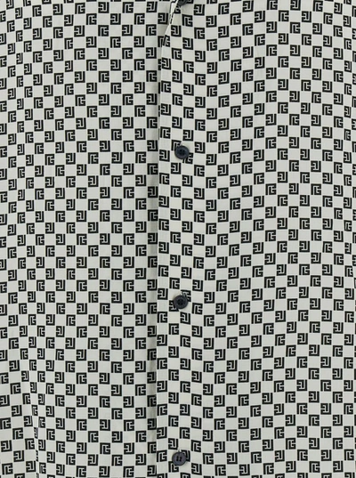 Shop Balmain Black And White Bowling Shirt With Monogram Print In Viscose Man In Grey