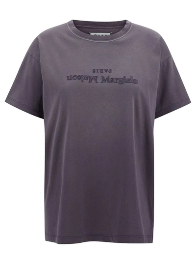 Shop Maison Margiela Purple T-shirt With Logo Embroidery In Cotton Woman In Violet