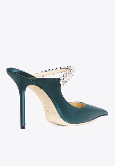 Shop Jimmy Choo Bing 100 Satin Crystal-strap Mules In Green