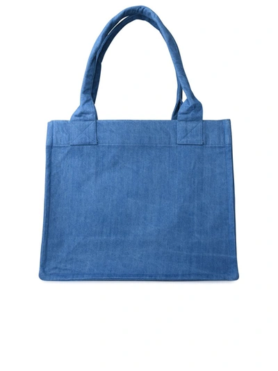 Shop Ganni 'easy' Shopping Bag In Blue Recycled Cotton