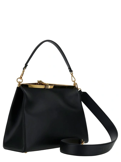 Shop Etro 'large Vela' Black Shoulder Bag With Logo And Pegasus Charm In Leather Woman