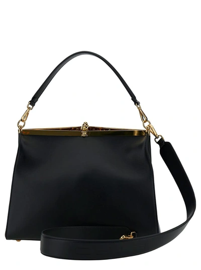 Shop Etro 'large Vela' Black Shoulder Bag With Logo And Pegasus Charm In Leather Woman