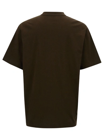 Shop Amiri Brown T-shirt With Contrasting Logo Print In Cotton Man