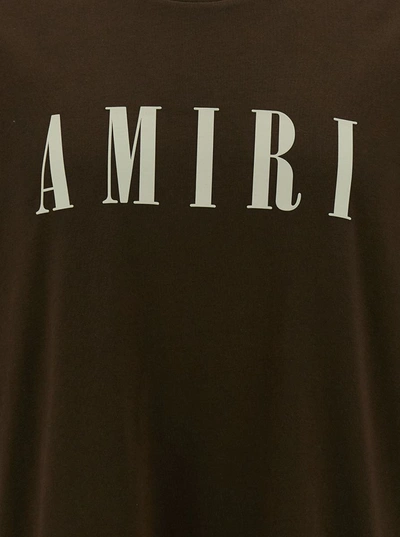 Shop Amiri Brown T-shirt With Contrasting Logo Print In Cotton Man