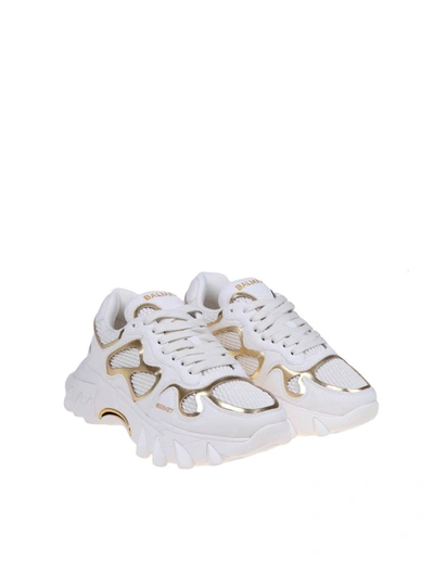 Shop Balmain Sneakers In Leather, Suede And Mesh In White/gold