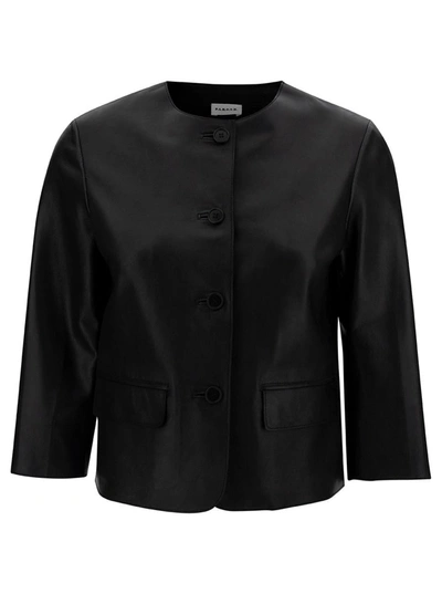 Shop P.a.r.o.s.h Black Crop Jacket With U Neckline In Leather Woman