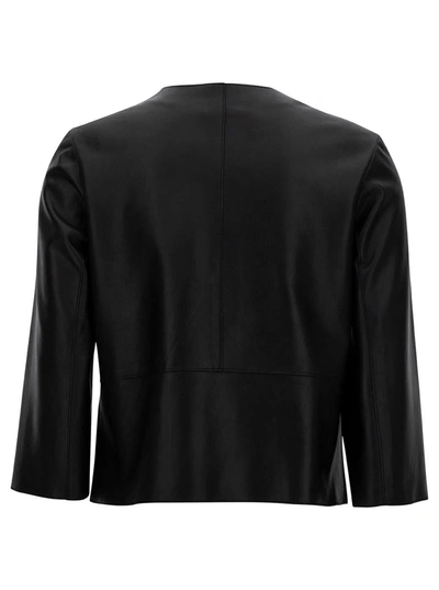 Shop P.a.r.o.s.h Black Crop Jacket With U Neckline In Leather Woman