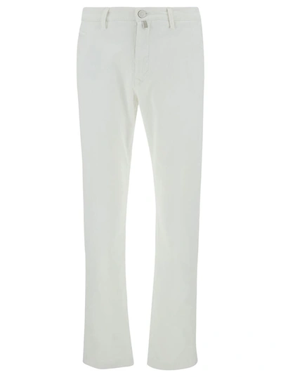 Shop Jacob Cohen 'bobby' Slim White Pants With Logo Patch In Cotton Man
