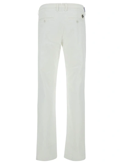 Shop Jacob Cohen 'bobby' Slim White Pants With Logo Patch In Cotton Man