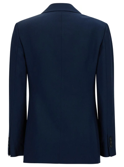 Shop Theory Blue Double-breasted Jacket With Notched Revers In Viscose Woman