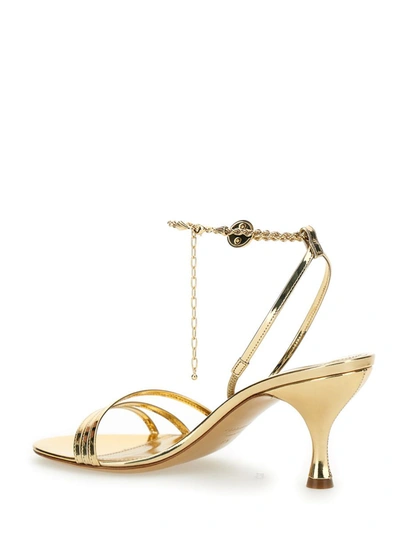 Shop Ferragamo Gold Tone Sandals With Chain In Patent Leather Woman In Grey