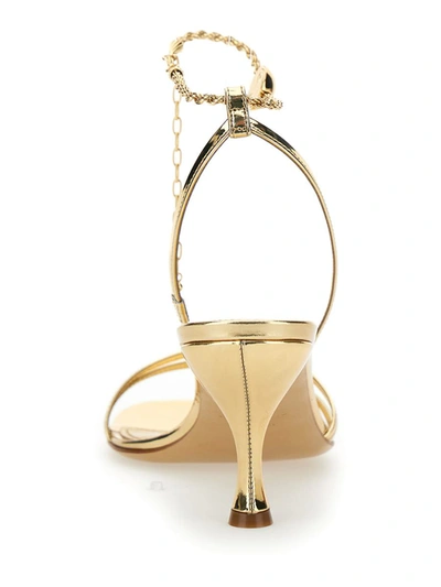 Shop Ferragamo Gold Tone Sandals With Chain In Patent Leather Woman In Grey