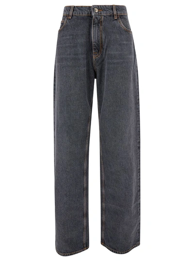 Shop Etro Blue Wide-leg Jeans With Logo Embroidery In Denim Woman