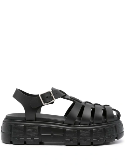 Shop Miu Miu Appliqué-logo Flatform Sandals In Nero
