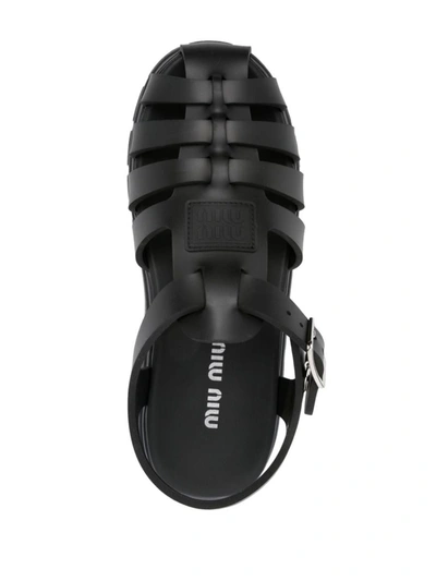 Shop Miu Miu Appliqué-logo Flatform Sandals In Nero