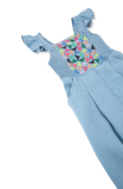 Shop Peek Essentials Embroidered Flutter Sleeve Denim Jumpsuit In Light Denim