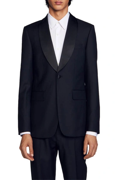 Shop Sandro Wool Blend Tuxedo Jacket In Black