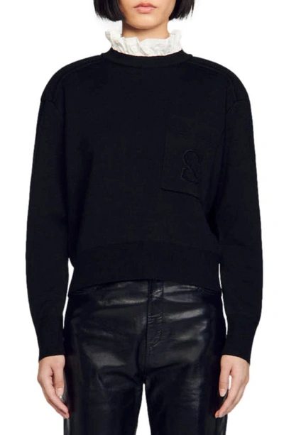 Shop Sandro Lucien Wool Blend Sweater In Black