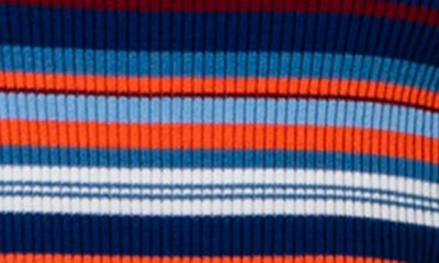 Shop Akris Punto Stripe Short Sleeve Virgin Wool Sweater In Denim-multicolor