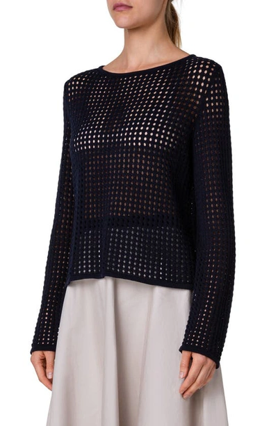 Akris Punto Cotton Open Stitch Sweater In Navy