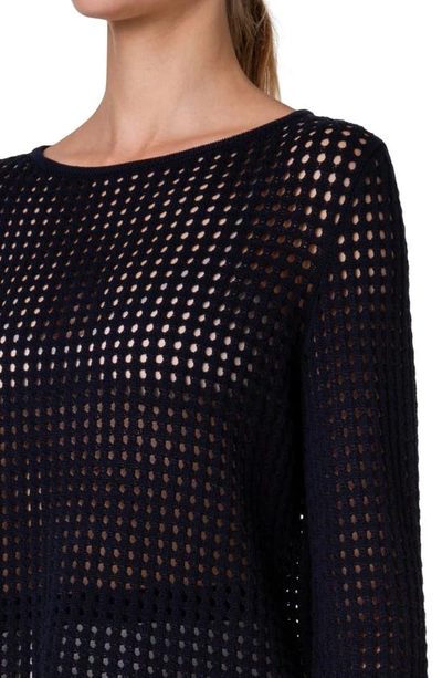 Akris Punto Cotton Open Stitch Sweater In Navy