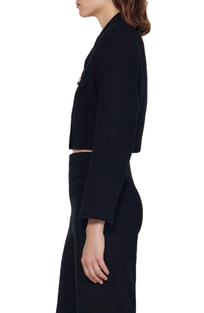 Shop Sandro Edma Tweed Crop Blazer In Black