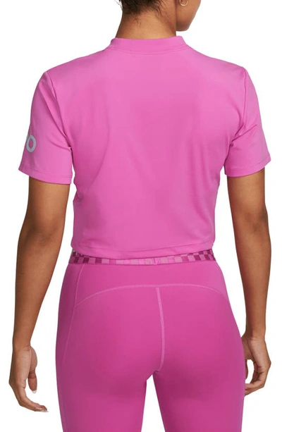 Shop Nike Pro Dri-fit Crop T-shirt In Active Fuchsia/ Ocean Bliss